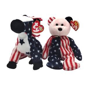 Ty Original Beanie Baby Lot Spangle & Lefty 2000 1999 Plush with Tags Democrat
